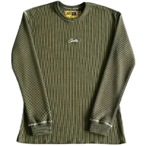 corteiz Long Sleeve Waffle C Stars -Army Green